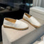 LOAFERS IN WHITE FABRIC AND RAFFIA