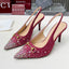 HORSEBIT SLINGBACKS IN CHERRY RED MONOGRAM FABRIC WITH CRYSTALS