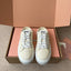WASH SNEAKER MULES IN OFF WHITE DENIM WHITE STRIPED LACES