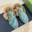 HORSEBIT MULE IN TURQUOISE MONOGRAM VELVET AND LAMB WOOL LINING
