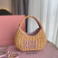 WANDER WICKER HOBO BAG 20 IN BROWN HANDWOVEN WITH PINK CALFSKIN LOGO