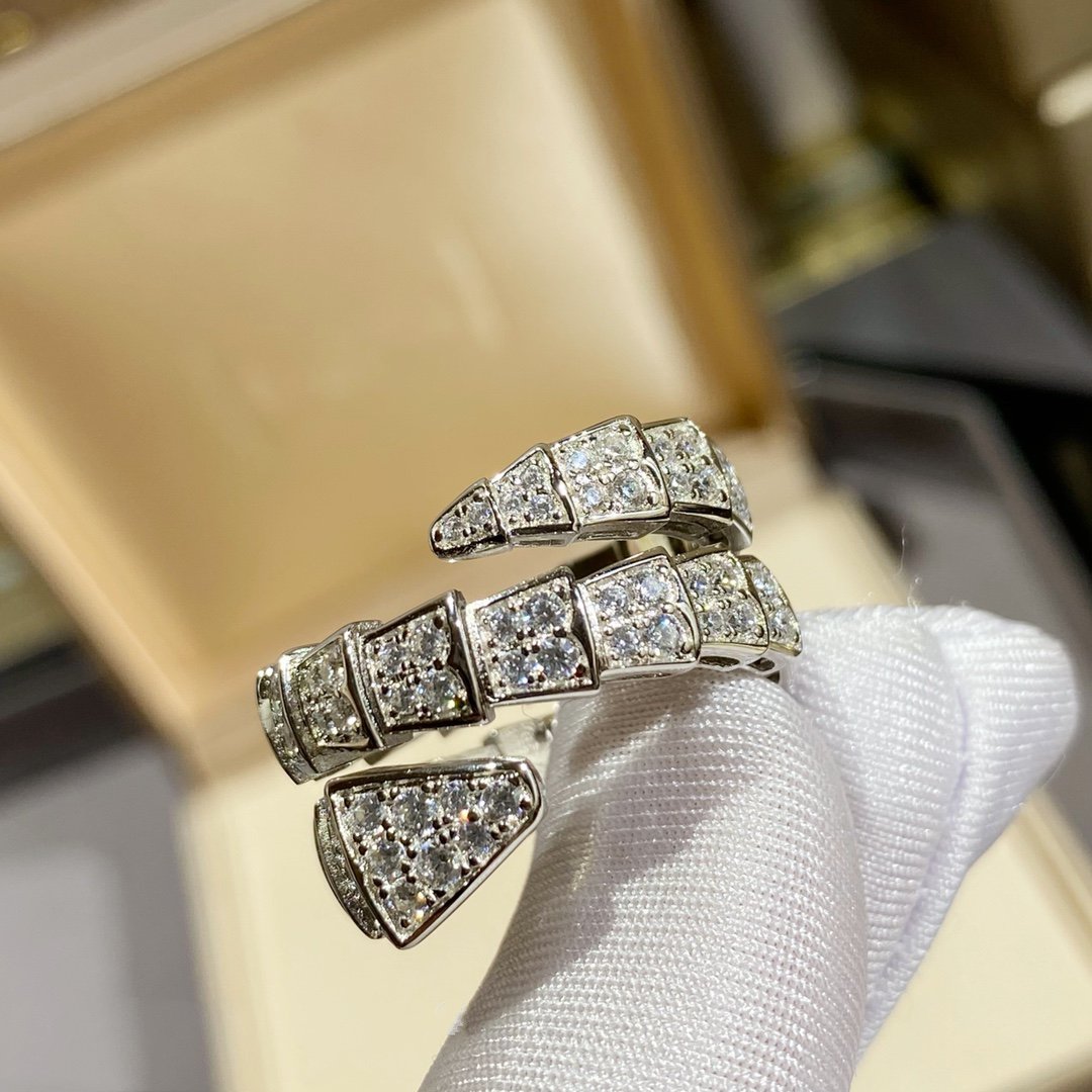 SERPENTI DOUBLE RING SILVER DIAMOND PAVED Secondary image
