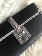 JIGE ELAN 29 CLUTCH IN BLACK CALFSKIN WITH WHITE LIZARD SKIN