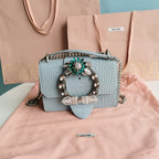 LADY 20 HANDBAG IN CROCODILE PATTERN BLUE PASTEL CALFSKIN