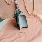 LADY 20 HANDBAG IN CROCODILE PATTERN BLUE PASTEL CALFSKIN