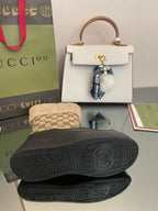 HORSEBIT SNOW ANKLE BOOTS IN ECRU BEIGE MONOGRAM JACQUARD FABRIC MIX BLACK CALFSKIN AND LAMB WOOL LINING