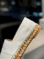 LOAFERS IN WHITE FABRIC AND RAFFIA