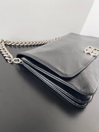 BB SOFT FLAP BAG 36 IN BLACK PEACH CALFSKIN SILVER HARDWARE