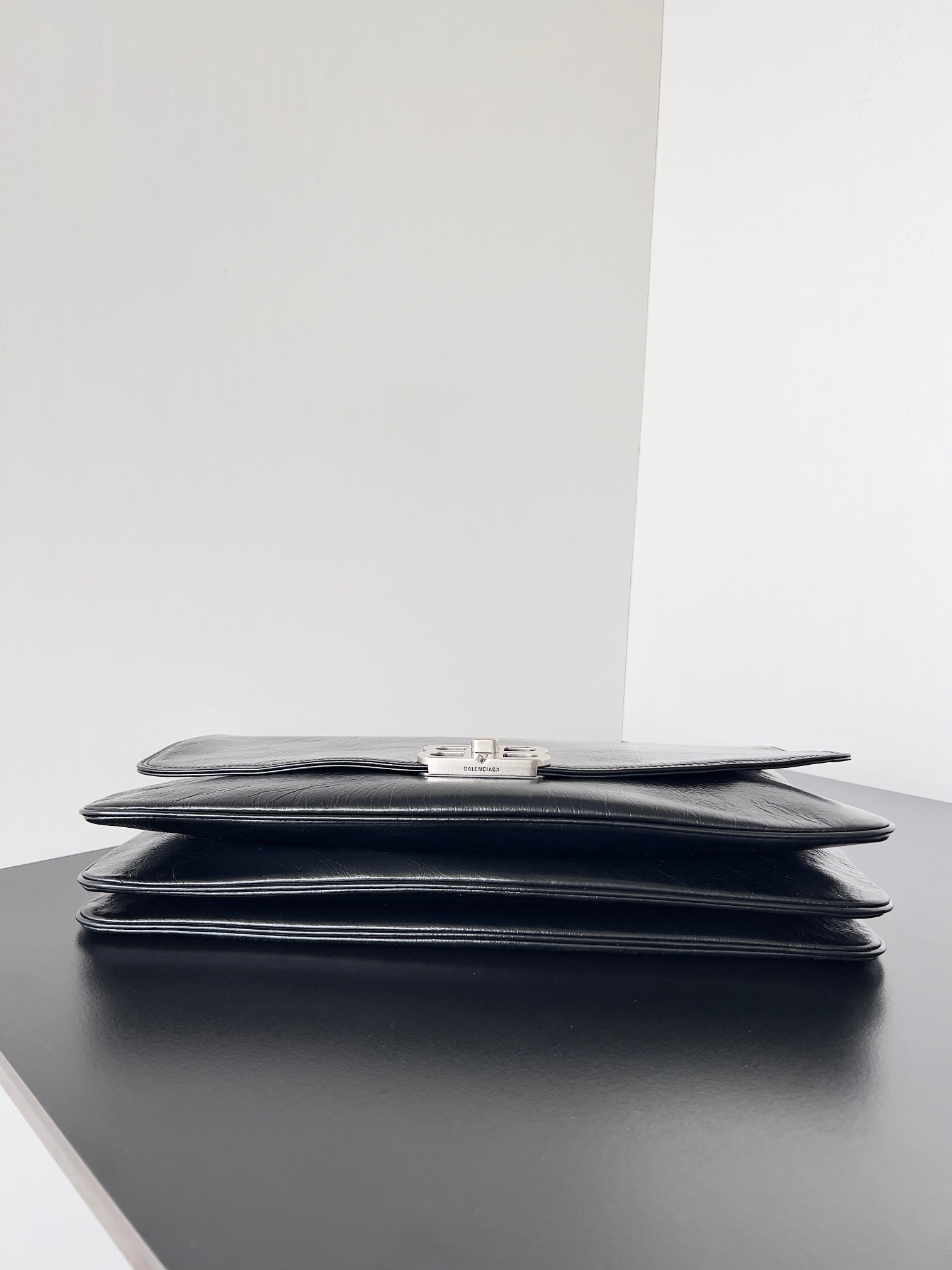 BB SOFT FLAP BAG 36 IN BLACK PEACH CALFSKIN SILVER HARDWARE