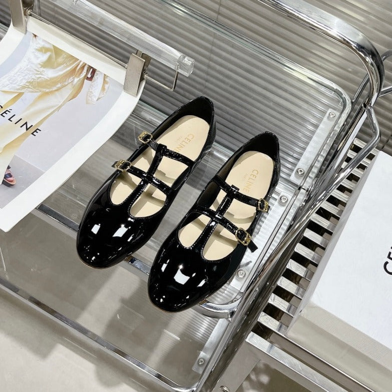 FLAT SANDALS WITH DOUBLE STRAP-DESIGN LEATHER BLACK Main image