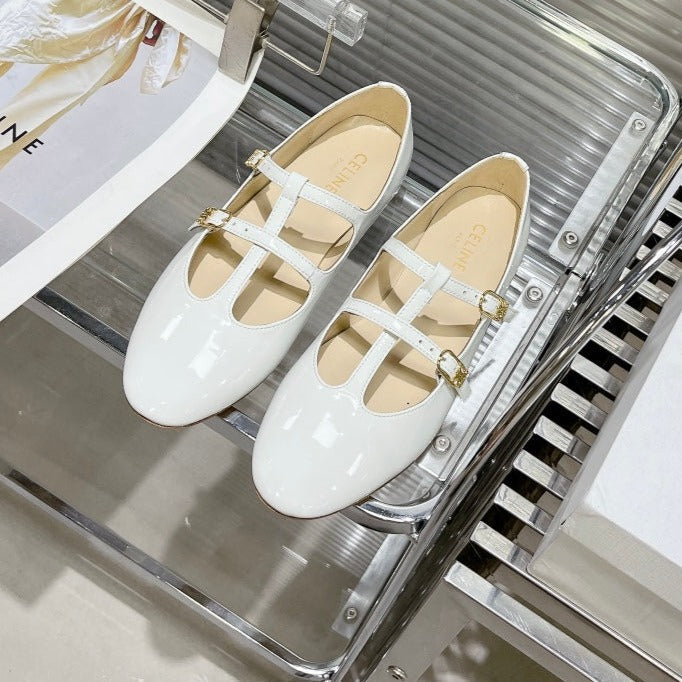 FLAT SANDALS WITH DOUBLE STRAP-DESIGN LEATHER WHITE Main image