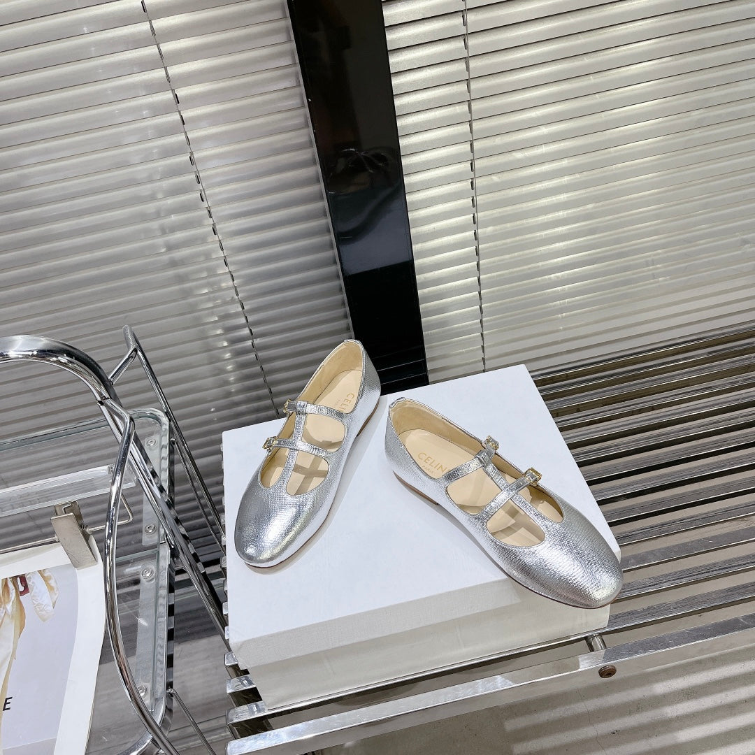 FLAT SANDALS WITH DOUBLE STRAP-DESIGN LEATHER SILVER Secondary image