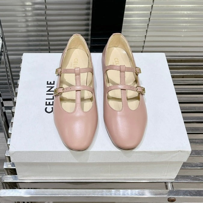 FLAT SANDALS WITH DOUBLE STRAP-DESIGN LEATHER ROSE PINK Main image