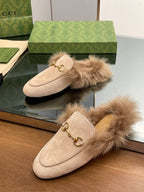 HORSEBIT MULE IN TAN BROWN SUEDE AND LAMB WOOL LINING