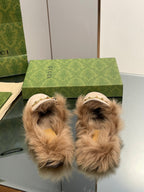 HORSEBIT MULE IN TAN BROWN SUEDE AND LAMB WOOL LINING