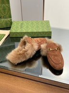 HORSEBIT MULE IN BRONZE BROWN SUEDE AND LAMB WOOL LINING