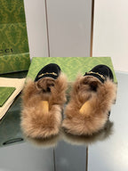 HORSEBIT MULE IN BLACK SUEDE AND LAMB WOOL LINING