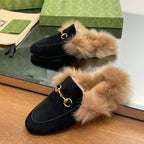 HORSEBIT MULE IN BLACK SUEDE AND LAMB WOOL LINING