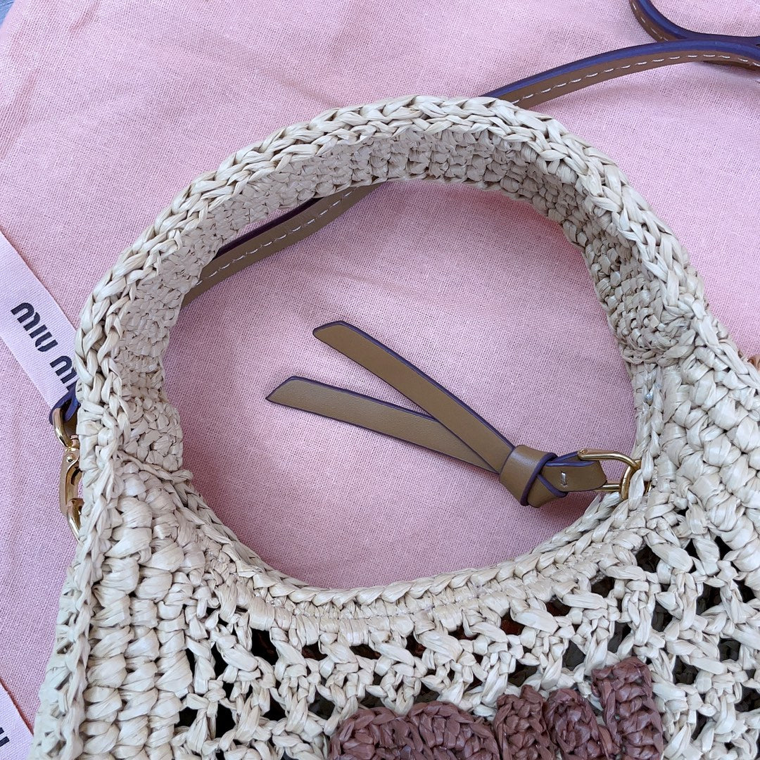 WANDER HOBO BAG 20 IN BEIGE MIX BROWN WOVEN RAFFIA