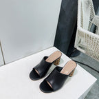 ICON HEELED SLIDE BLACK CALFSKIN 95 MM