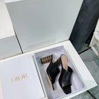 ICON HEELED SLIDE BLACK CALFSKIN 95 MM