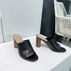 ICON HEELED SLIDE BLACK CALFSKIN 95 MM