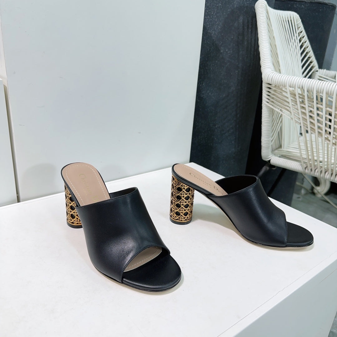 ICON HEELED SLIDE BLACK CALFSKIN 95 MM