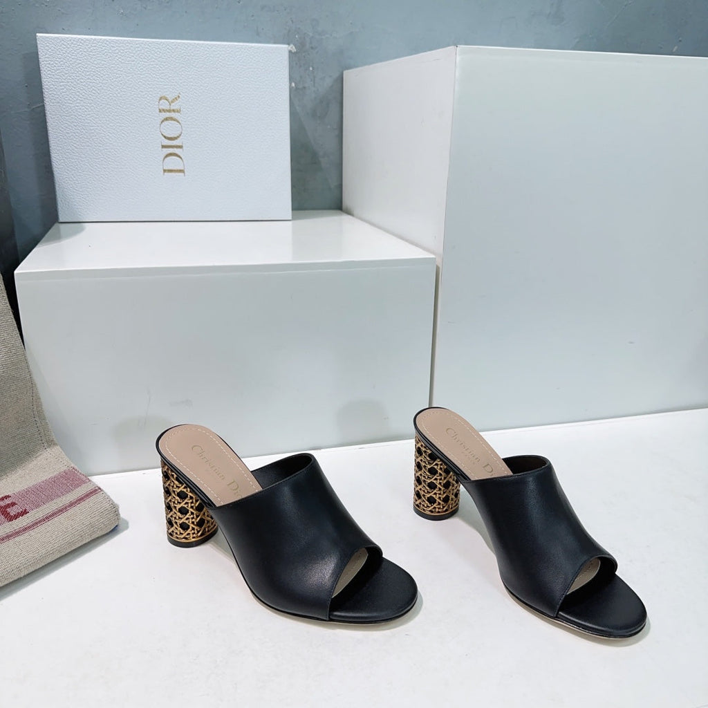 ICON HEELED SLIDE BLACK CALFSKIN 95 MM