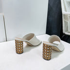 ICON HEELED SLIDE WHITE CALFSKIN 95 MM