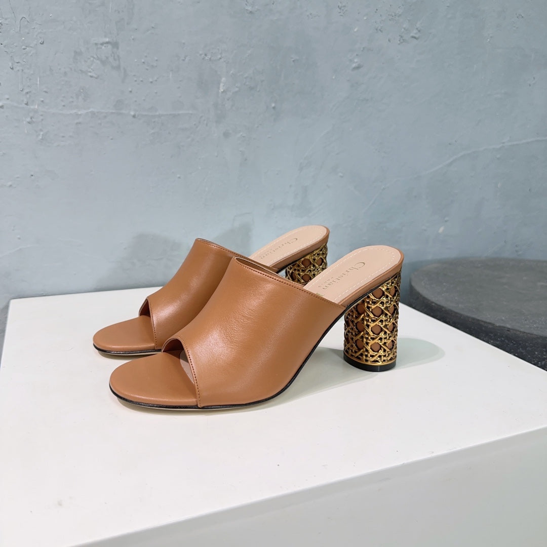 ICON HEELED SLIDE BRONZE BROWN CALFSKIN 95 MM