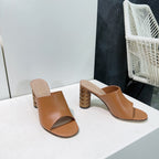 ICON HEELED SLIDE BRONZE BROWN CALFSKIN 95 MM