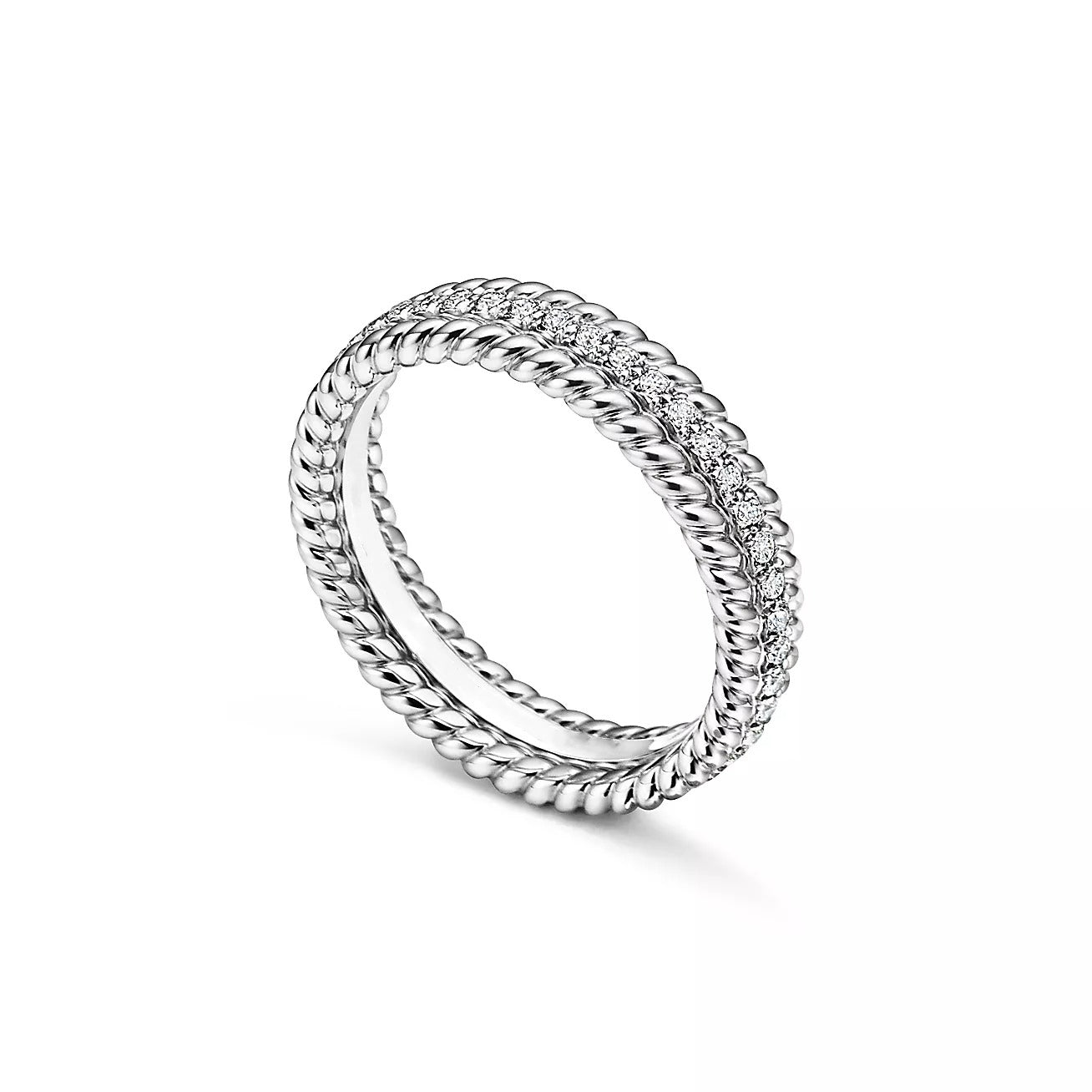 ROPE TWO-ROW SILVER DIAMOND RING Secondary image