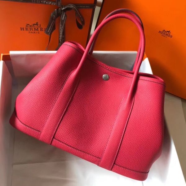 HERM Garden Party 30 Bag In Rose Red Taurillon Leather