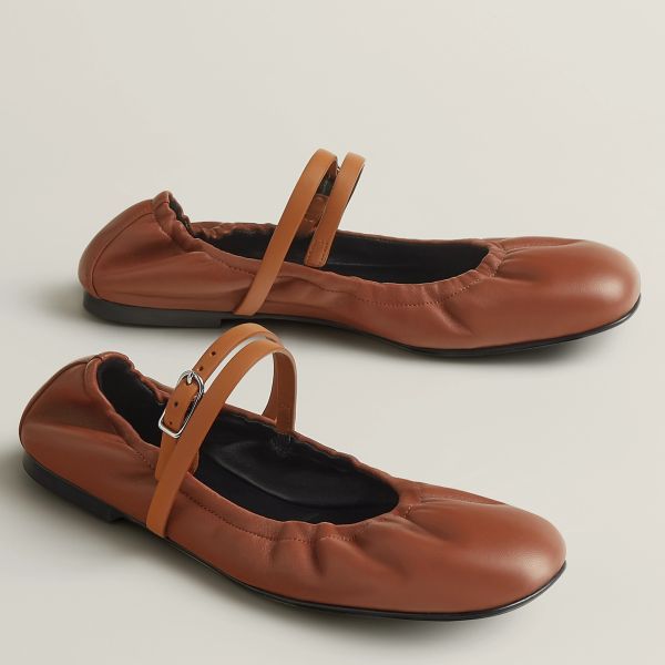 HERM Jolly Ballet Flats in Brown Nappa Leather
