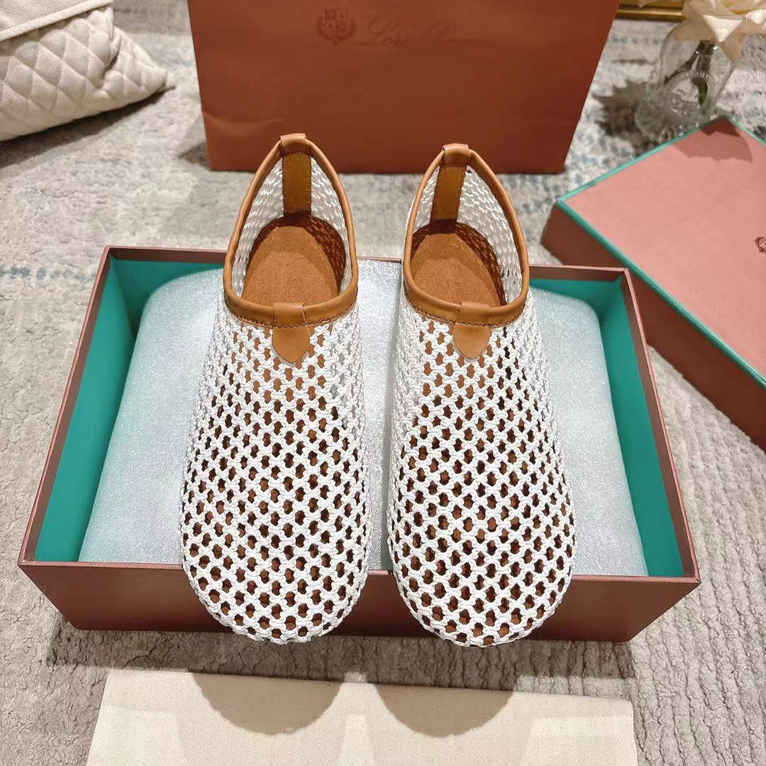 FLAT SHOES IN WHITE MESH FABRIC Main image