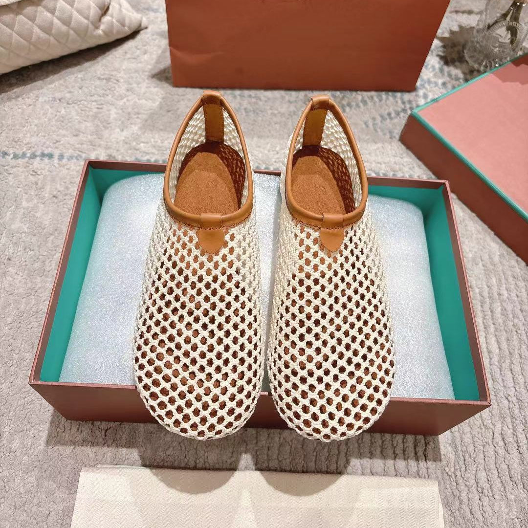 FLAT SHOES IN CREAM WHITE MESH FABRIC Main image
