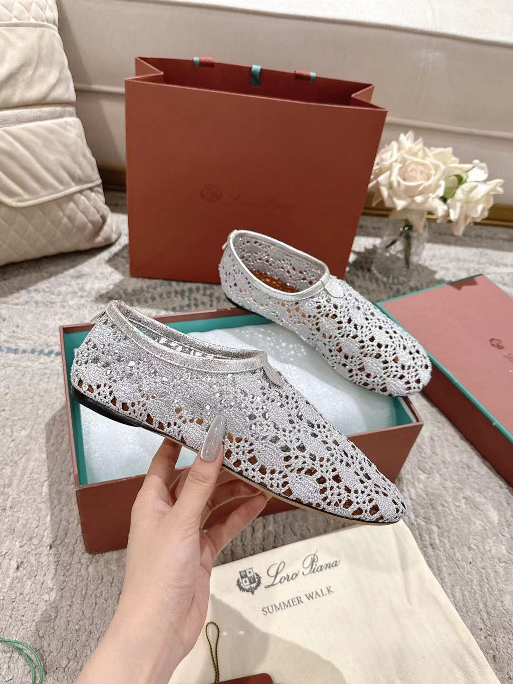 FLAT SHOES 25 IN PAPER WHITE MESH FABRIC