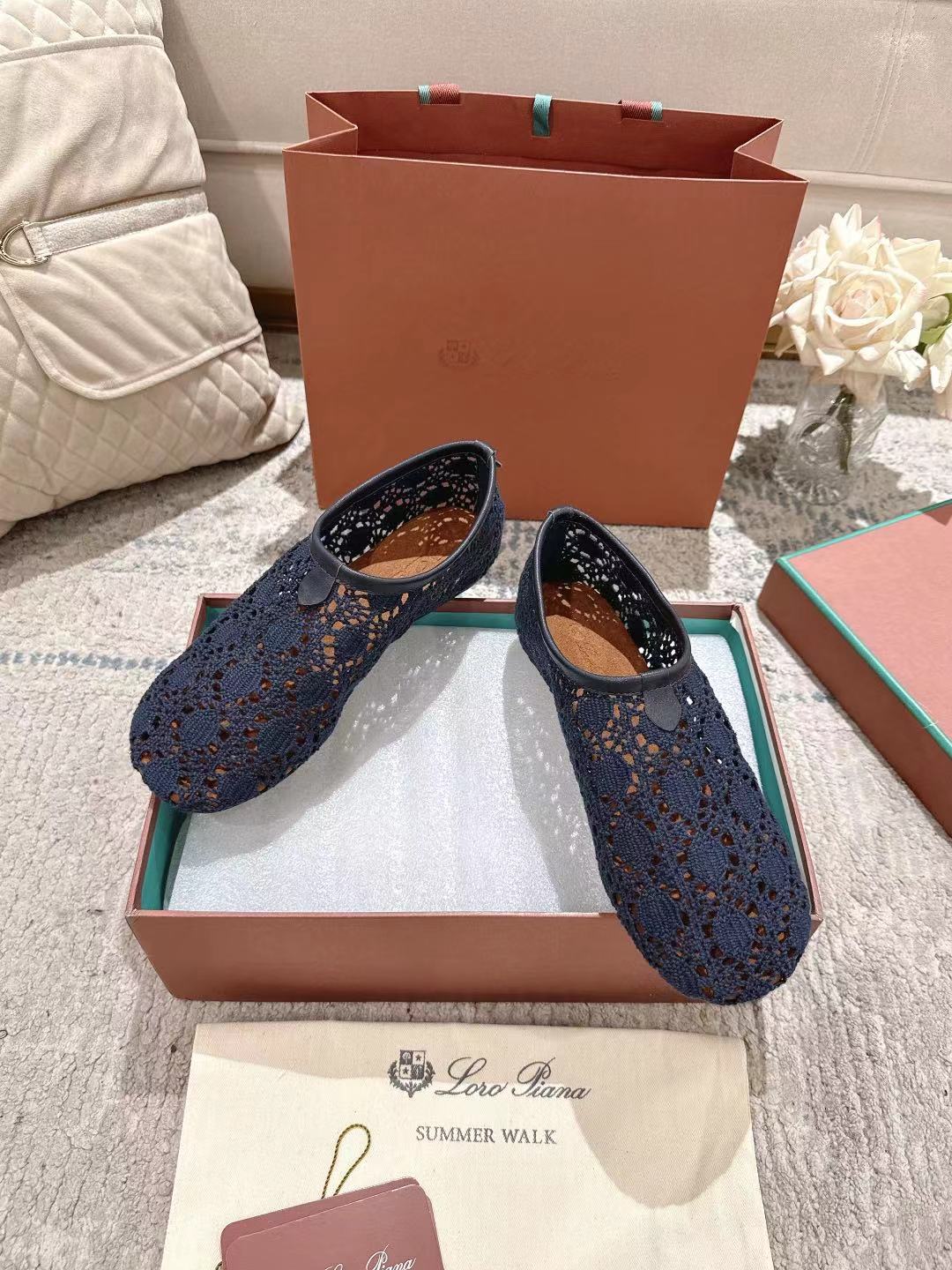 FLAT SHOES 25 IN DARK BLUE MESH FABRIC Secondary image