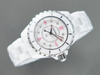 J12 Quartz White Ceramic Pink Diamond Numerals White Dial