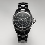 J12 Date Automatic Black Ceramic White Numerals Black Dial White Steel Hands