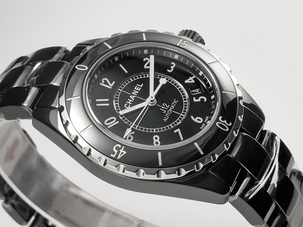 J12 Date Automatic Black Ceramic White Numerals Black Dial White Steel Hands