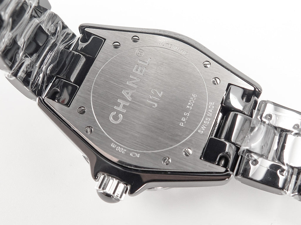 J12 Date Automatic Black Ceramic White Numerals Black Dial White Steel Hands