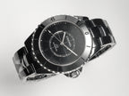 J12 Automatic Black Ceramic Black Numerals Black Dial White Steel Hands