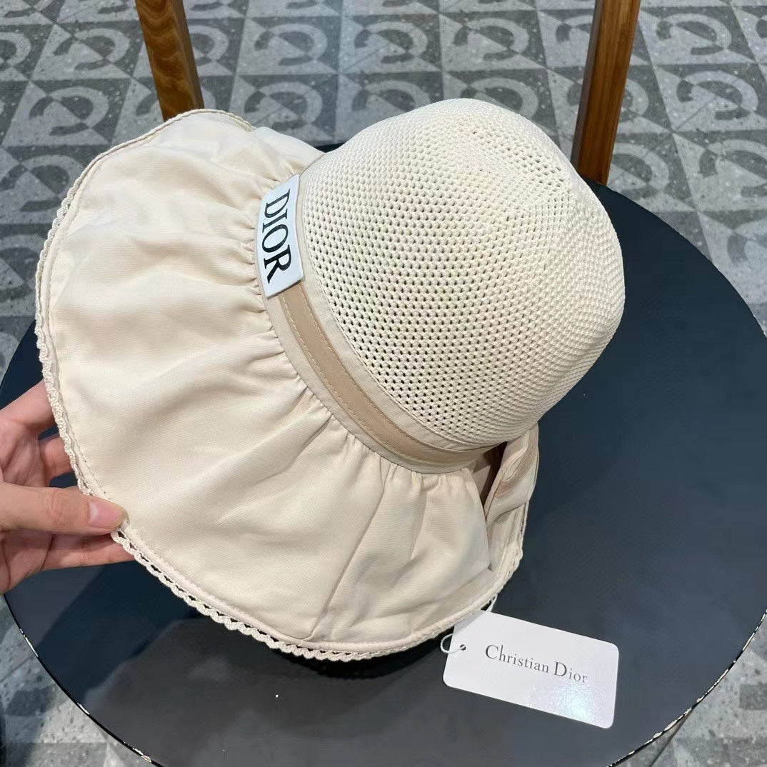 IVORY BEIGE STRAW BUCKET HAT WITH BOW FABRIC BORDER 439645