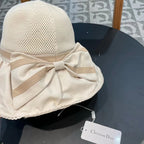 IVORY BEIGE STRAW BUCKET HAT WITH BOW FABRIC BORDER 439645
