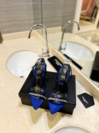 SL RHINESTONE HEELED SANDALS COBALT SATIN