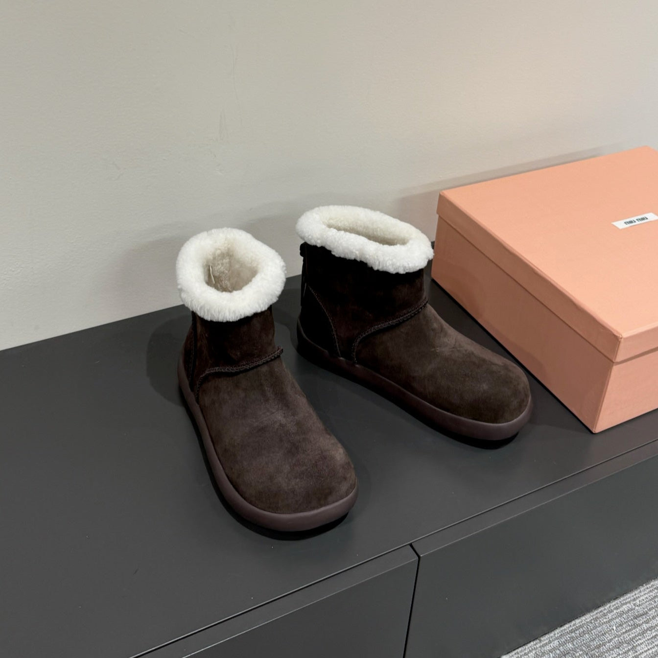 ANKLE BOOTS IN DARK CHOCOLATE SUEDE AND FLEECE LINING Main image