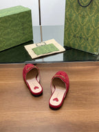 HORSEBIT MULE IN CHERRY RED SUEDE WITH GOLD HARDWARE