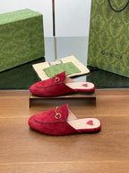 HORSEBIT MULE IN CHERRY RED SUEDE WITH GOLD HARDWARE