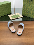 HORSEBIT MULE IN LIGHT BLUE SUEDE WITH GOLD HARDWARE